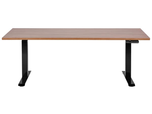 Elektrisk justerbart skrivebord Mørk trebordplate Svart stålramme 180 x 80 cm Sitt og stå-firkantfot Moderne design