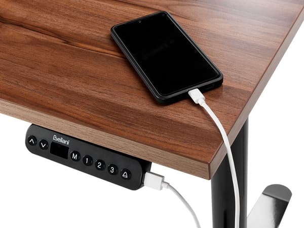 Elektrisk justerbart skrivebord Mørk trebordplate Svart stålramme 180 x 80 cm Sitt og stå-firkantfot Moderne design