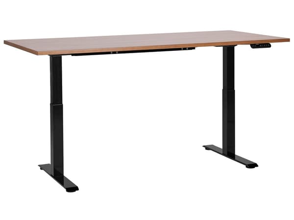 Elektrisk justerbart skrivebord Mørk trebordplate Svart stålramme 180 x 80 cm Sitt og stå-firkantfot Moderne design