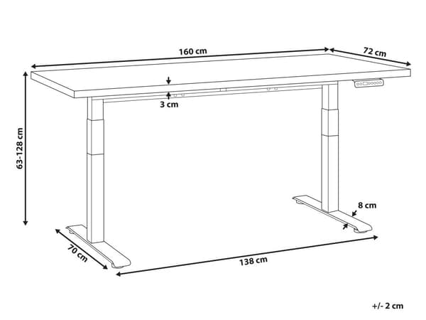 Elektrisk justerbart skrivebord Svart bordplate Svart stålramme 160 x 72 cm Sitt- og ståbord Kvadratiske føtter Moderne design