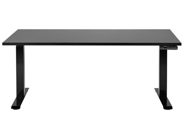 Elektrisk justerbart skrivebord Svart bordplate Svart stålramme 160 x 72 cm Sitt- og ståbord Kvadratiske føtter Moderne design