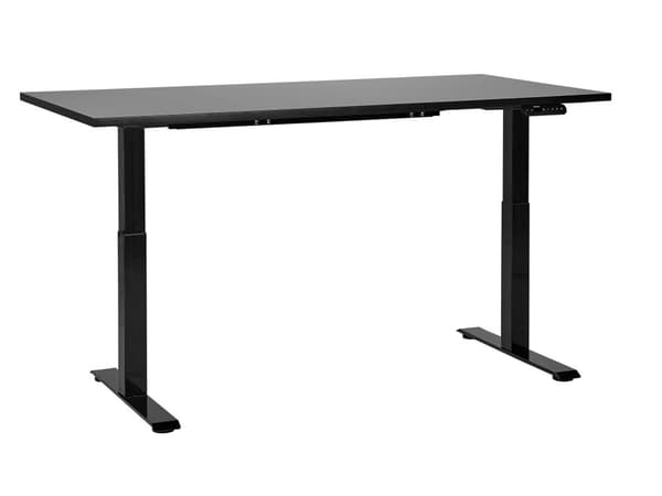 Elektrisk justerbart skrivebord Svart bordplate Svart stålramme 160 x 72 cm Sitt- og ståbord Kvadratiske føtter Moderne design
