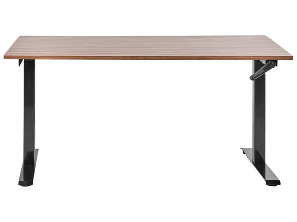 Manuelt justerbart skrivebord Mørk trebordplate Svart stålramme 160 x 72 cm Sitt- og ståbord Kvadratiske føtter Moderne design Kontor