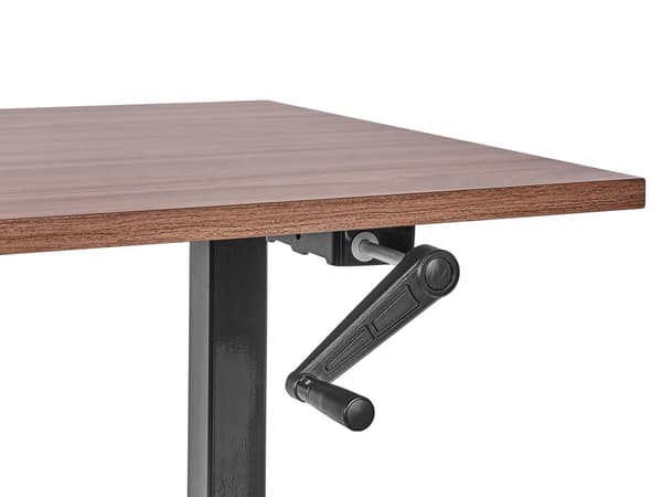 Manuelt justerbart skrivebord Mørk trebordplate Svart stålramme 160 x 72 cm Sitt- og ståbord Kvadratiske føtter Moderne design Kontor