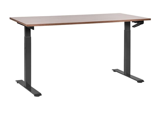 Manuelt justerbart skrivebord Mørk trebordplate Svart stålramme 160 x 72 cm Sitt- og ståbord Kvadratiske føtter Moderne design Kontor