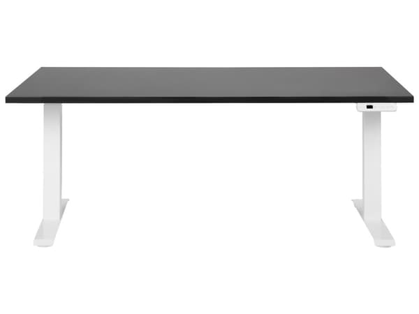 Elektriskt justerbart skrivbord Svart bordsskiva Vit stålram 160 x 72 cm Sitt och stå Fyrkantiga fötter Modern design