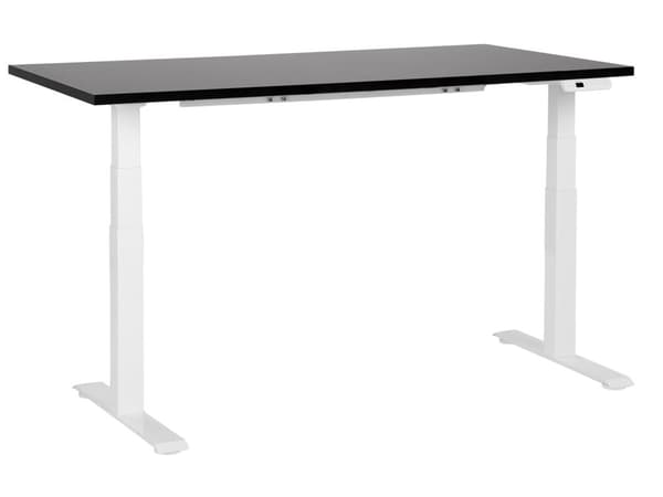 Elektriskt justerbart skrivbord Svart bordsskiva Vit stålram 160 x 72 cm Sitt och stå Fyrkantiga fötter Modern design
