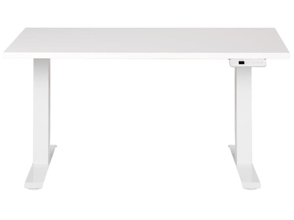 Elektriskt justerbart skrivbord Vit bordsskiva Vit stålram 120 x 72 cm Sitt och stå Fyrkantiga fötter Modern design