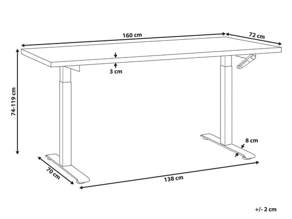 Työpöytä tumma puu/valkoinen 160 x 72 cm lastulevy teräs runko säädettävä pöytätaso kampi moderni tyyli