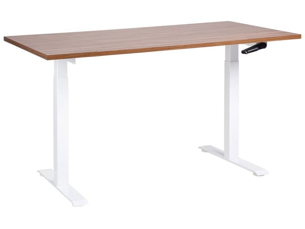 Työpöytä tumma puu/valkoinen 160 x 72 cm lastulevy teräs runko säädettävä pöytätaso kampi moderni tyyli