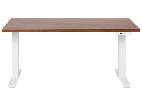 Työpöytä tumma puu/valkoinen 160 x 72 cm lastulevy teräs runko sähkösäädettävä muistitoiminto moderni tyyli