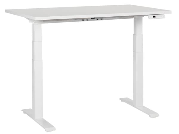 Työpöytä valkoinen 120 x 72 cm lastulevy teräs runko sähkösäädettävä taso muistitoiminto moderni tyyli