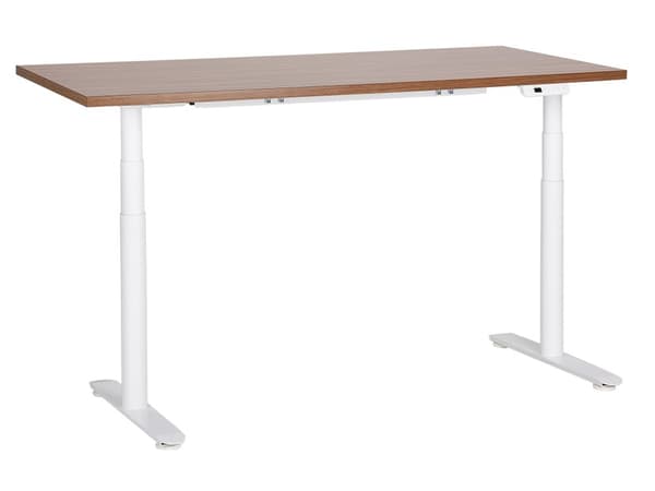 Työpöytä tumma puu/valkoinen 160 x 72 cm lastulevy teräs runko sähkösäädettävä muistitoiminto moderni tyyli