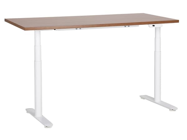 Työpöytä tumma puu/valkoinen 160 x 72 cm lastulevy teräs runko sähkösäädettävä muistitoiminto moderni tyyli