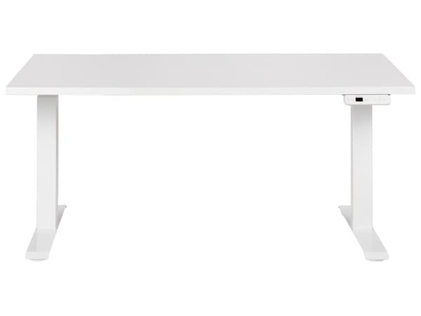 Työpöytä valkoinen 160 x 72 cm lastulevy teräs runko sähkösäädettävä muistitoiminto moderni tyyli