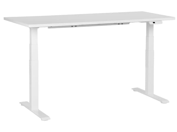 Työpöytä valkoinen 160 x 72 cm lastulevy teräs runko sähkösäädettävä muistitoiminto moderni tyyli