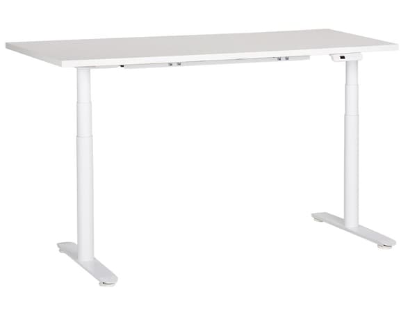 Työpöytä valkoinen 160 x 72 cm lastulevy teräs runko sähkösäädettävä muistitoiminto moderni tyyli