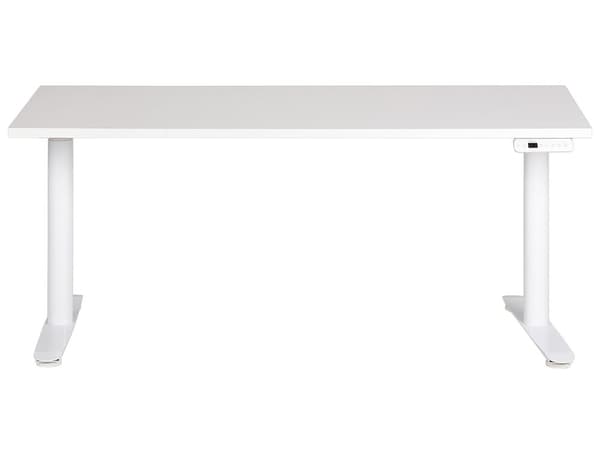 Elektrisk justerbart skrivebord Hvit bordplate Hvit stålramme 160 x 72 cm Sitt og stå Runde føtter Moderne design