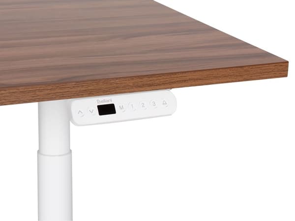 Elektrisk justerbart skrivebord Mørk tre bordplate Hvit stålramme 160 x 72 cm Sitt og stå Runde føtter Moderne design