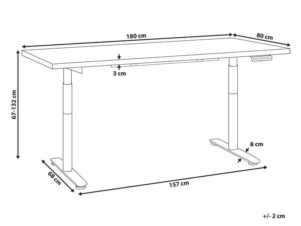 Elektrisk justerbart skrivebord Hvit bordplate Hvit stålramme 180 x 80 cm Sitte- og ståbord Runde føtter Moderne design