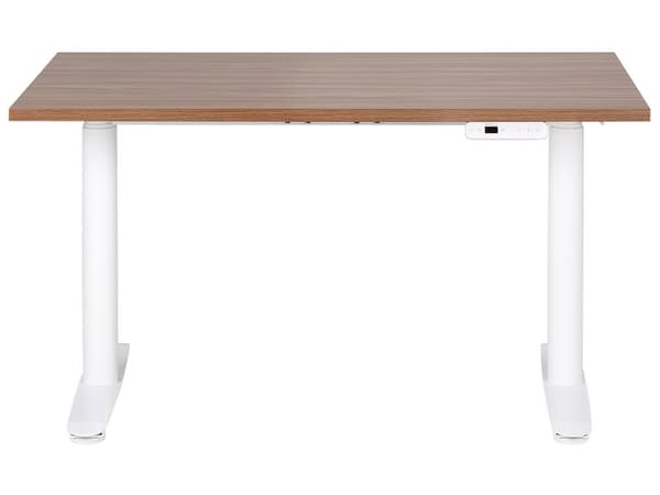 Elektrisk justerbart skrivebord Mørk trebordplate Hvit stålramme 120 x 72 cm Sitt og Stå Rund fot Moderne design