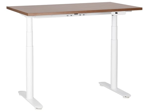 Elektrisk justerbart skrivebord Mørk trebordplate Hvit stålramme 120 x 72 cm Sitt og Stå Rund fot Moderne design