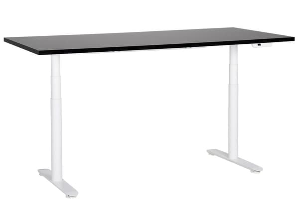 Elektrisk justerbart skrivebord Svart bordplate Hvit stålramme 180 x 80 cm Sitte- og ståbord Runde føtter Moderne design