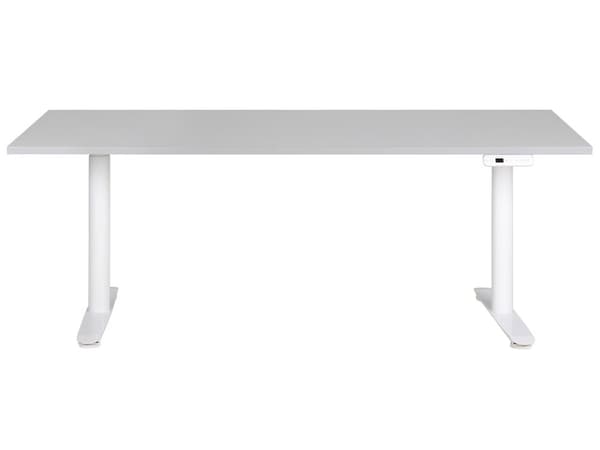 Työpöytä harmaa/valkoinen 180 x 80 cm lastulevy teräs runko sähkösäädettävä muistitoiminto moderni tyyli