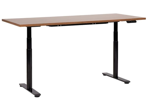 Työpöytä tumma puu/musta 180 x 80 cm lastulevy teräs runko sähkösäädettävä muistitoiminto moderni tyyli