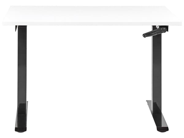 Hæve Sænkebord Hvidt Træ og Stål Stel 130 x 72 cm Lille Ergonomisk Justerbar Manuel Skrivebord til Hjemmet Kontor Værelse Moderne Design