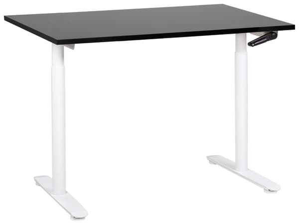 Hæve Sænkebord Hvid Sort 120 x 70 cm Ergonomisk Kontorbord Manuel Skrivebord til Hjemmekontor Værelse Moderne Computerbord med Håndsving