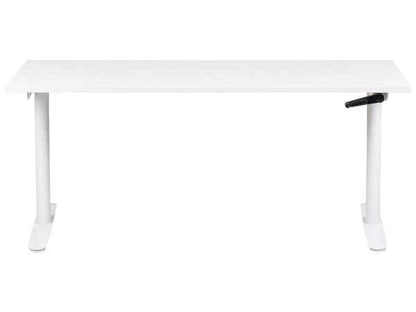Hæve Sænkebord Hvidt 160 x 70 cm Ergonomisk Kontorbord Manuel Skrivebord til Hjemmekontor Værelse Moderne Computerbord med Håndsving