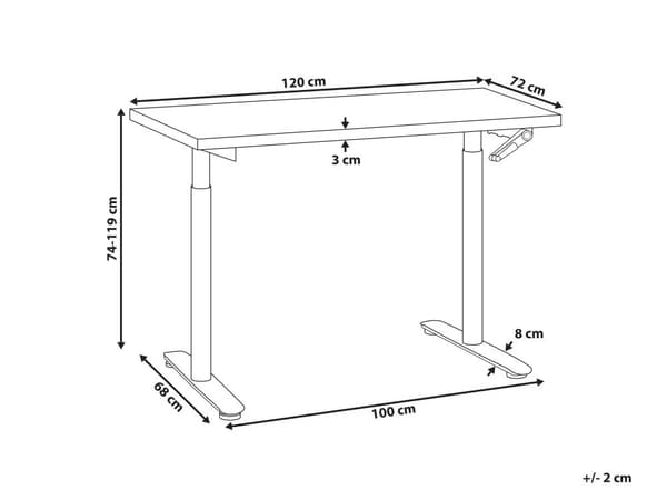Hæve Sænkebord Hvidt 120 x 70 cm Ergonomisk Kontorbord Manuel Skrivebord til Hjemmekontor Værelse Moderne Computerbord med Håndsving