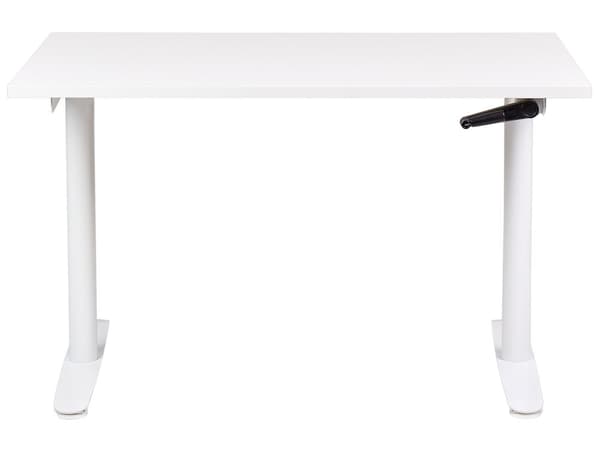 Hæve Sænkebord Hvidt 120 x 70 cm Ergonomisk Kontorbord Manuel Skrivebord til Hjemmekontor Værelse Moderne Computerbord med Håndsving