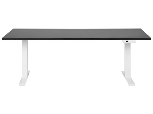 Elektriskt justerbart skrivbord Svart bordsskiva Vit stålram 180 x 80 cm Sitt och stå Fyrkantiga fötter Modern design