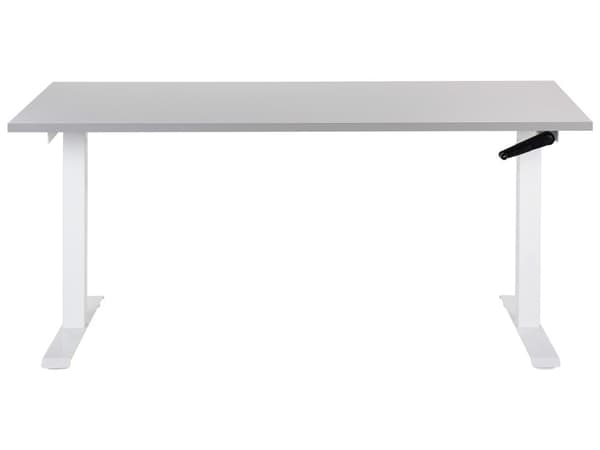 Manuellt justerbart skrivbord Grå bordsskiva Vit stålram 160 x 72 cm Sitt och stå Fyrkantiga fötter Modern design Kontor