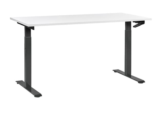 Manuellt justerbart skrivbord Vit bordsskiva Svart stålram 160 x 72 cm Sitt och stå Fyrkantiga fötter Modern design Kontor