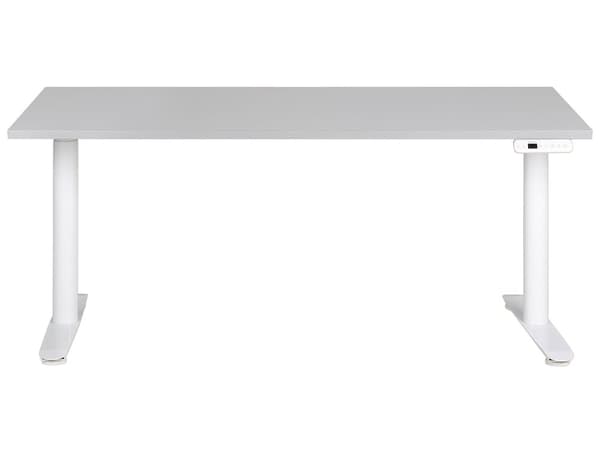 Hæve Sænkebord Elektrisk Hvid Grå 160 x 70 cm Ergonomisk Kontorbord El Skrivebord til Hjemmekontor Værelse Moderne Computerbord med Håndsving