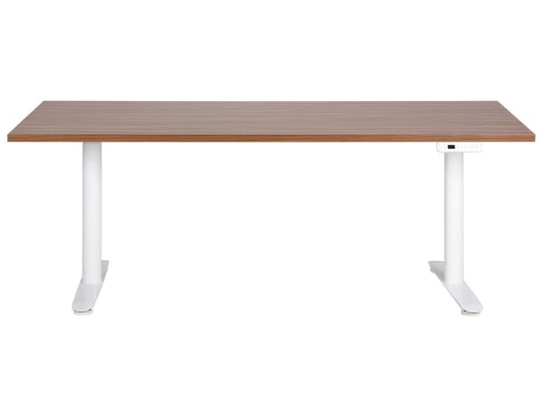 Hæve Sænkebord Elektrisk Hvid Træ 180 x 80 cm Ergonomisk Kontorbord El Skrivebord til Hjemmekontor Værelse Moderne Computerbord med Håndsving