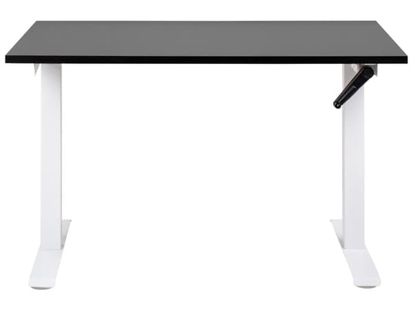 Hæve Sænkebord Hvidt Træ og Stål Stel 130 x 72 cm Lille Ergonomisk Justerbar Manuel Skrivebord til Hjemmet Kontor Værelse Moderne Design