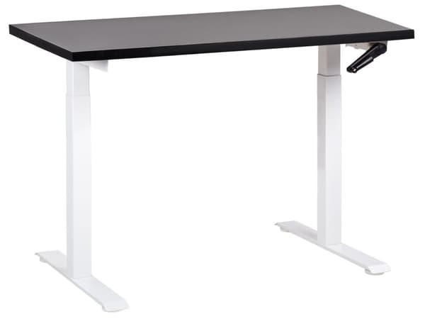Hæve Sænkebord Hvidt Træ og Stål Stel 130 x 72 cm Lille Ergonomisk Justerbar Manuel Skrivebord til Hjemmet Kontor Værelse Moderne Design