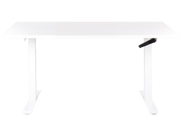 Hæve Sænkebord Hvidt Træ og Stål Stel 130 x 72 cm Lille Ergonomisk Justerbar Manuel Skrivebord til Hjemmet Kontor Værelse Moderne Design
