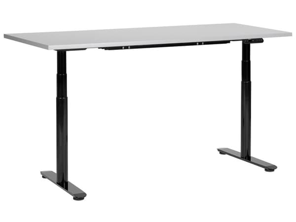 Elektriskt justerbart skrivbord Grå bordsskiva Svart stålram 160 x 72 cm Sitt- och ståbord Runda fötter Modern design