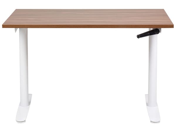 Manuellt justerbart skrivbord Mörk träskiva Vit stålram 120 x 72 cm Sitt och stå Runda fötter Modern design Kontor