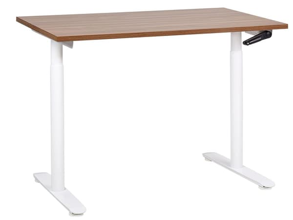 Manuellt justerbart skrivbord Mörk träskiva Vit stålram 120 x 72 cm Sitt och stå Runda fötter Modern design Kontor