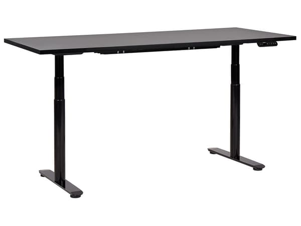 Elektriskt justerbart skrivbord Svart bordsskiva Svart stålram 180 x 80 cm Sitt- och ståbord Runda fötter Modern design