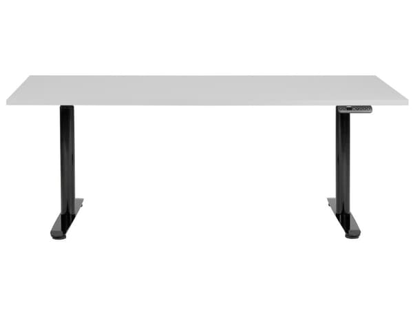 Elektriskt justerbart skrivbord Grå bordsskiva Svart stålram 180 x 80 cm Sitt- och ståbord Runda fötter Modern design