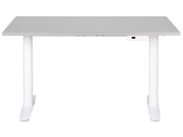 Elektriskt justerbart skrivbord Grå bordsskiva Vit stålram 120 x 72 cm Sitt- och ståbord Runda fötter Modern design