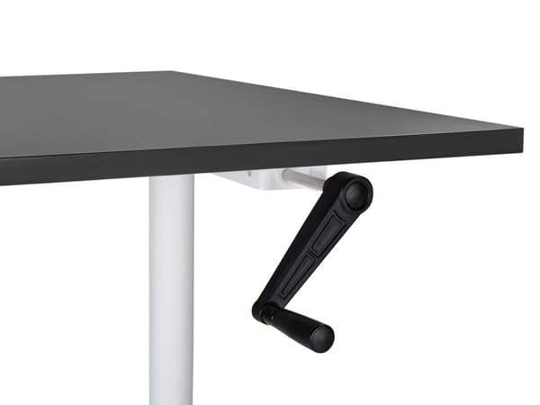 Manuellt justerbart skrivbord Svart bordsskiva Vit stålram 120 x 72 cm Sitt och stå Runda fötter Modern design Kontor