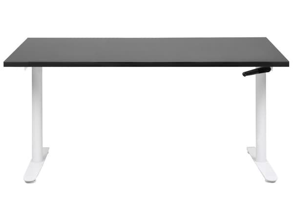 Manuellt justerbart skrivbord Svart bordsskiva Vit stålram 160 x 72 cm Sitt och stå Runda fötter Modern design Kontor